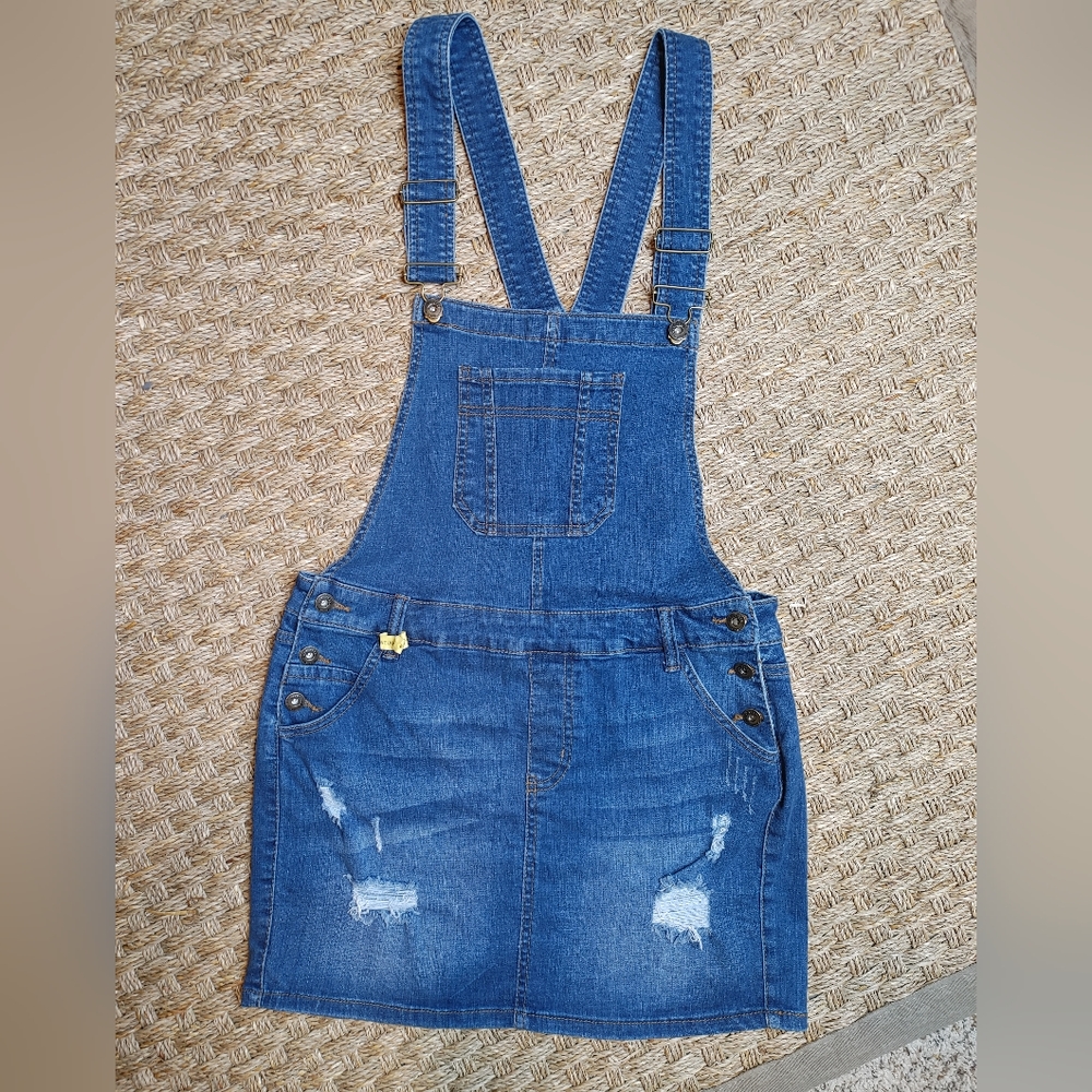 90's WAX JEAN DESTRUCTION WASH OVERALL DRESS L - Picture 2 of 10